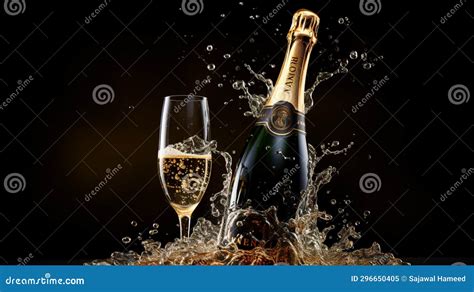 A Background Of A Popping Champagne Bottle With Cork Flying And Bubbles