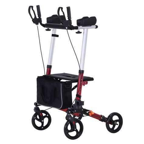 Homcom Folding Rollator Walker With Seat And Bag Wheeled Rolling