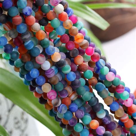 2020 4 12mm Round Natural Stone Beads Matte Frosted Colorful Stripe