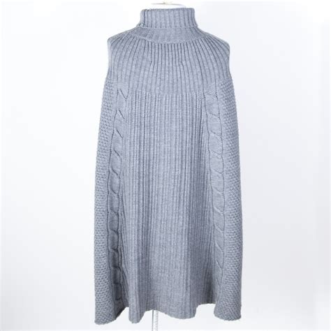 Malene Birger Wool Sweater Cape Turtle Funnel Neck Arm Holes Gray