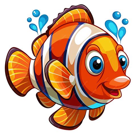 Cartoon Illustration of a Smiling Orange and White Fish with Blue Eyes