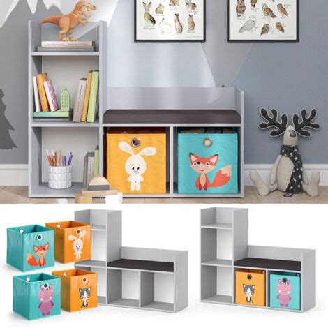 Estante Infantil Luigi Gris 107 2 X 88 6 Cm Con 2 Cajas Plegables Opt