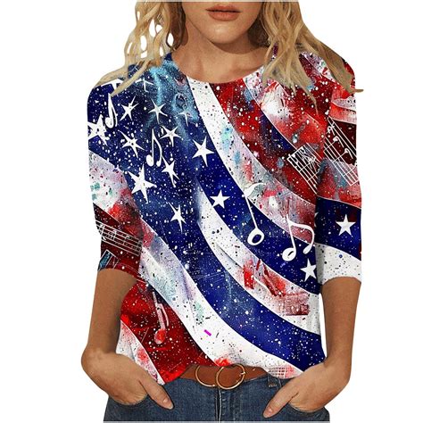 Fanxing Summer Savings Women 4th Of July Patriotic T Shirt Tops 34 Sleeve Graphic Tee American