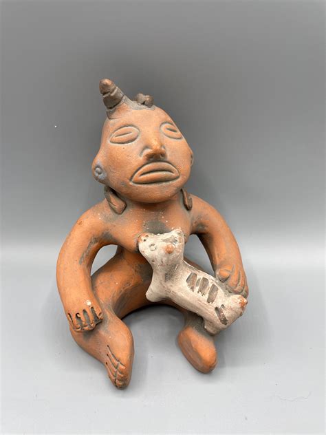 Vintage Pre Columbian Woman Nursing Dog Figurine Tlatilco Pottery Etsy