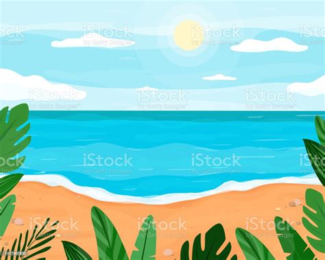 Ilustración De Panorama De Dibujos Animados De Playa Tropical Día