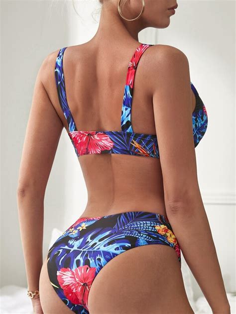 Floral Tropical Print Knot Front Bikini Swimsuit Shein Usa