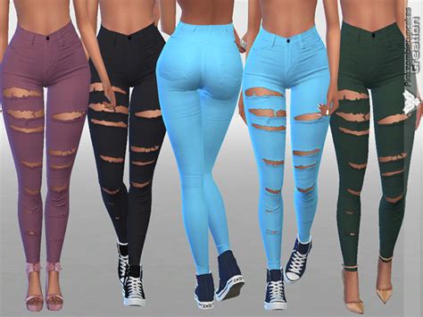 White Ripped Summer Jeans In More Colors By Pinkzombiecupcakes Sims 4 Panda Cc