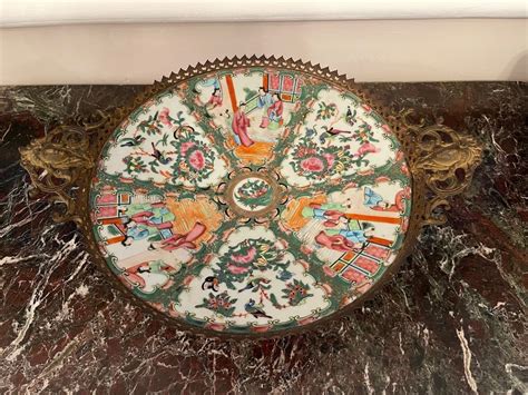 Proantic Plat Cloisonné En Porcelaine Monté Sur Bronze Chine XIX E