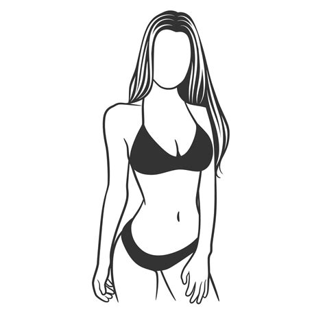 Hermosa Chica En Bikini Dibujo En Blanco Y Negro Vector En Vecteezy