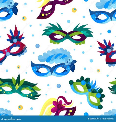 Venetian Carnival Colorful Masks Seamless Pattern Repeating Print For