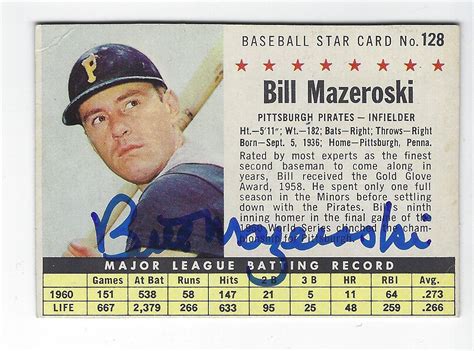 Autographed Bill Mazeroski Post Cereal Card Main Line