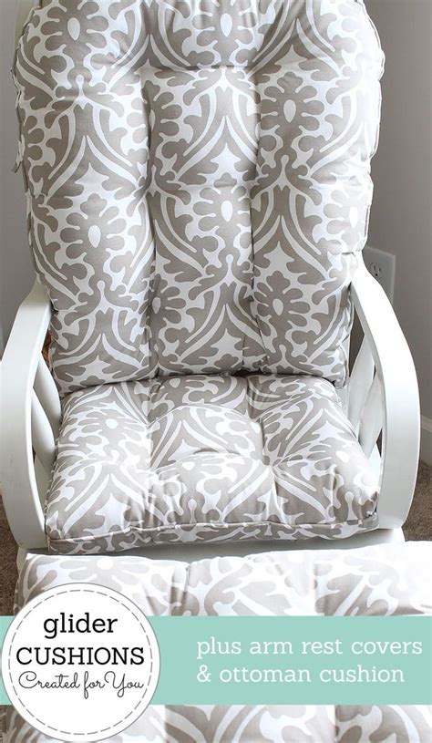 A Chair And Ottoman Cushion With The Text Glider Cushions Plus Ottoman Cushion In White On A