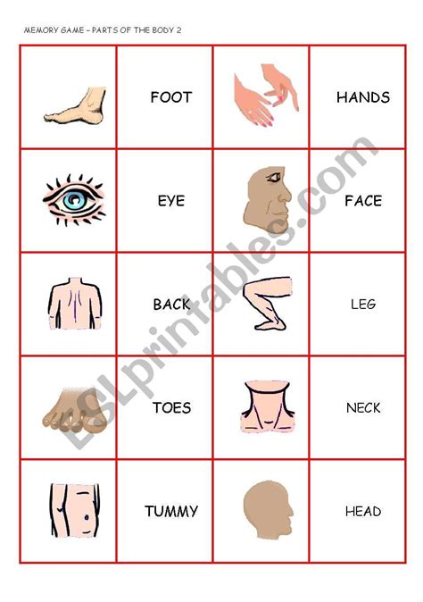 Parts Of The Body Memory Game 2 2 Esl Worksheet By Beautiful