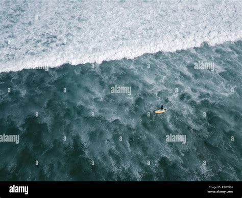 Indonesia Bali Aerial View Of Balngan Beach Surfer Stock Photo Alamy