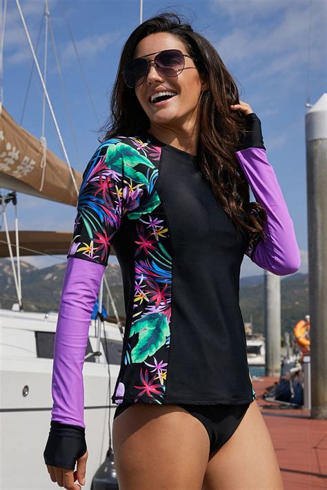 Floral Rashguard Sleeve Top Swimsuit Long Sleeve Swimwear Rashguard