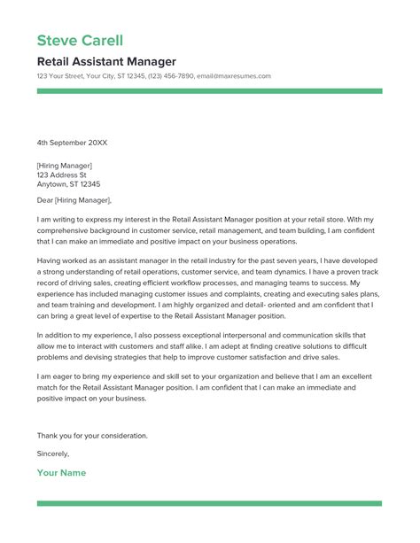 Best Retail Assistant Manager Cover Letter Example For