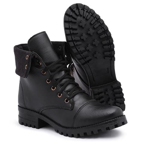 Bota Militar Feminina Cano M Dio Confort Vel Estilo Coturno Retro