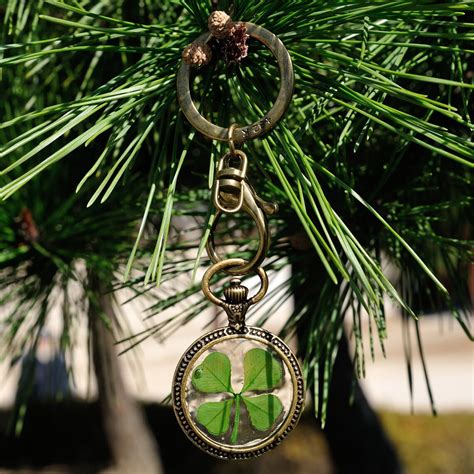 ARTMART Real Four Leaf Clover Keychain Keyring Good Luck Lucky Etsy