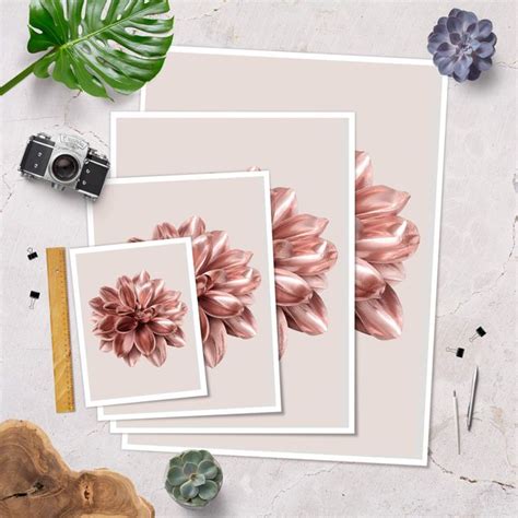 Dahlie Blume Rosegold Metallic Poster Im Hochformat Bilderwelten