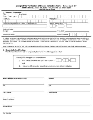 Fillable Online Georgia Psc Verification Of Degree Validation Form