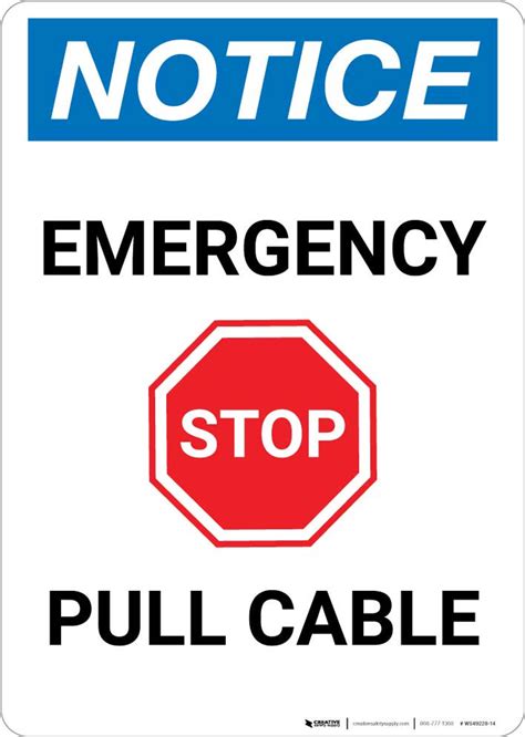 Notice Emergency Pull Cable With Stop Icon Portrait Creative Safety Supply