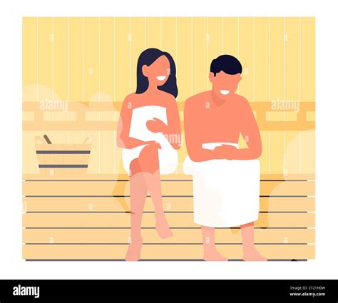 Girl And Guy Relaxing In Hot Sauna Couple Washing In Russian Bathhouse Hygiene And Skin Beauty