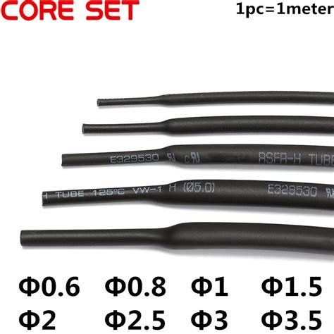 Tubo termo retrátil de 5 lâmpadas 2 1 cor preta diâmetro 0 6mm 0 8mm