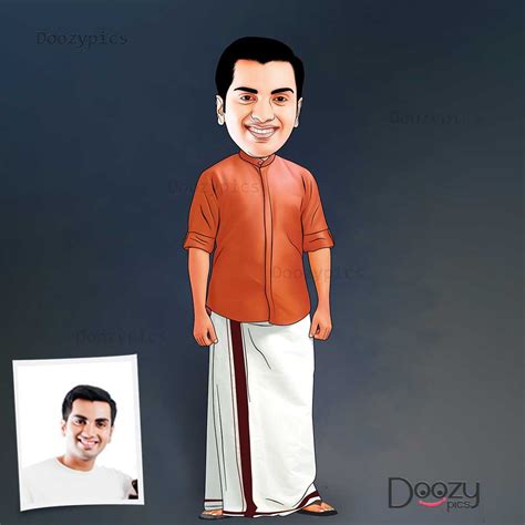 South Indian Men Traditional Caricature From Your Photos Caricature Single Caricature Art