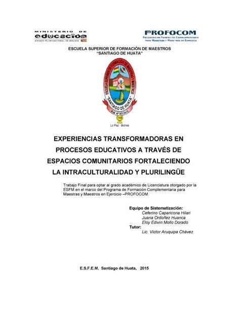 EXPERIENCIAS TRANSFORMADORAS EN PROCESOS EDUCATIVOS A TRAVÉS DE