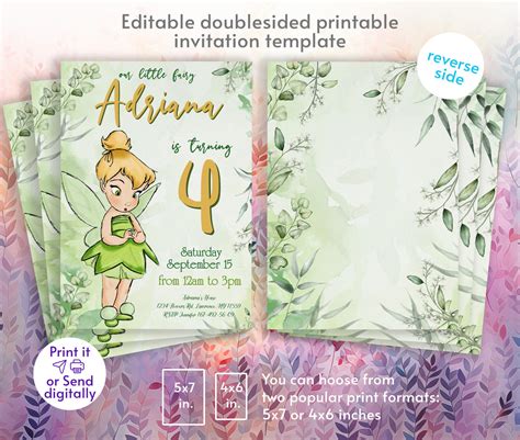 Printable Fairy Tinkerbell Fairy Birthday Invitation Tinker Bell