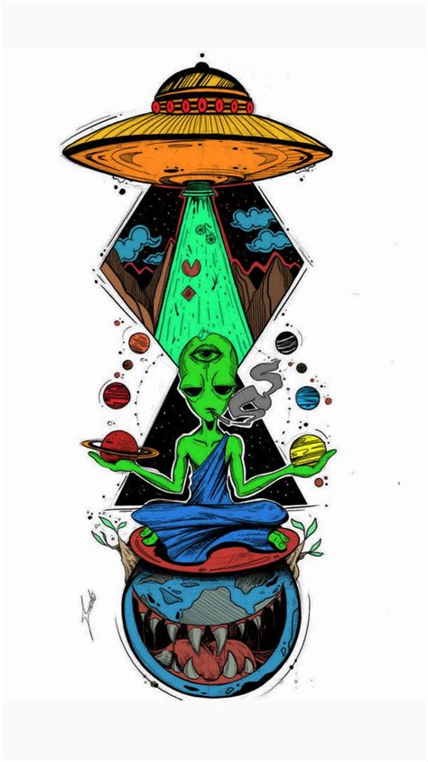 Pin By Paris On Tattoos In Cartoon Tattoos Alien Tattoo Trippy