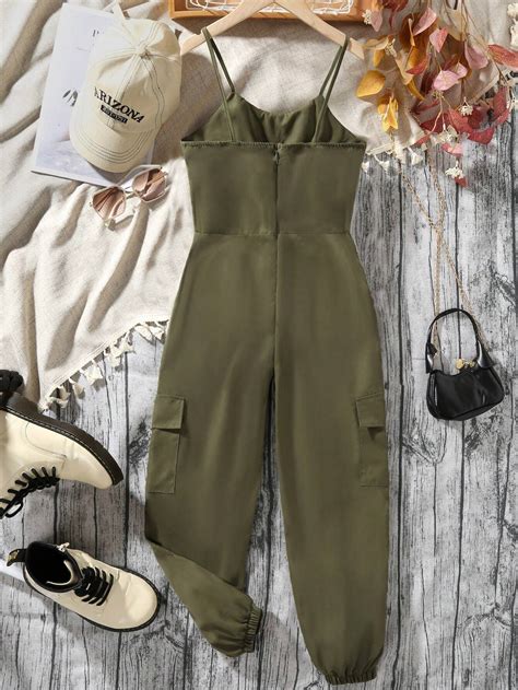 Shein Chica Preadolescente Pantalones Cargo Pecho Con Fruncido Con