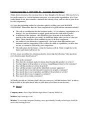 Entrepreneurship Bus Learning Journal Unit Docx