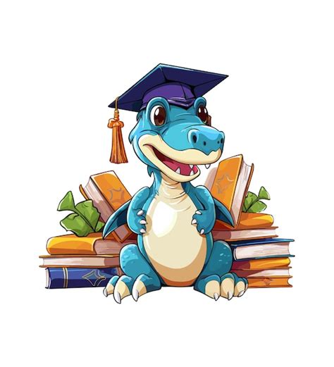 Un Dinosaure Mignon Portant Un Chapeau De Graduation Et Beaucoup D