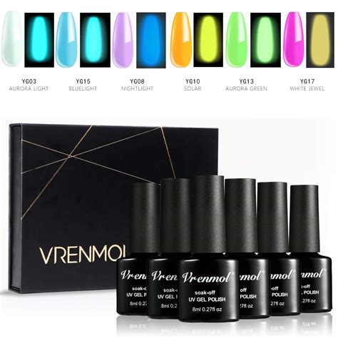 Vrenmol Pack Of 6 Bottles Of Bright Glow In The Dark Nail Polish