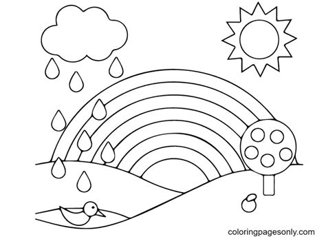 صفحة تلوين قوس قزح والمطر صفحات تلوين مجانية قابلة للطباعة