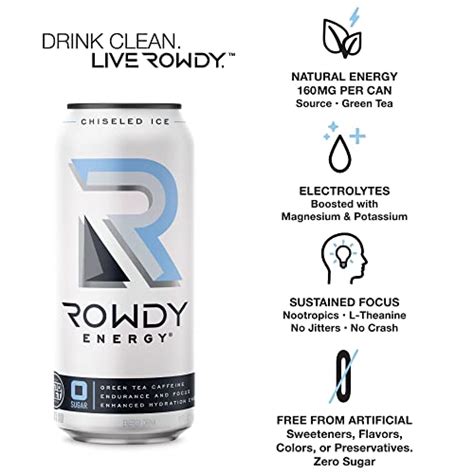 Rowdy Energy Drink, Healthy Energy Drinks, 16 fl. oz, (12 Pack) - 160mg ...