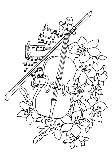 Coloriage Musique Le Violon Sur Les Belles Fleurs