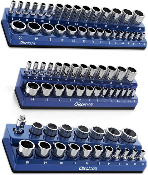 Olsa Tools Magnetic Socket Organizer 3 Piece Socket Holder Kit 12 Inch 38