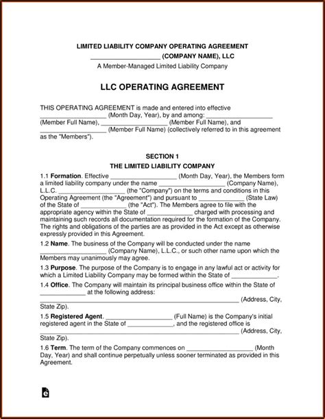 Free Single Member Llc Operating Agreement Template Template