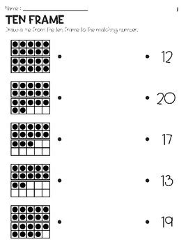 Matching Numbers 11 20 With Ten Frame Pictures Worksheets By Owl School