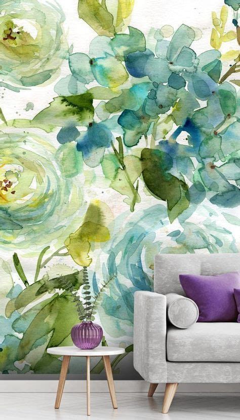 Stunning Cool Watercolor Floral Wall Mural From Wallsauce This High