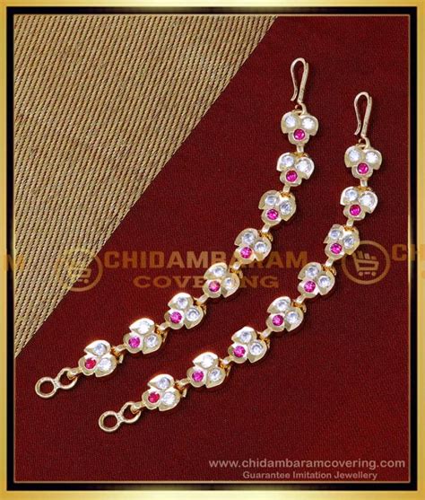 Buy Gold Plated Impon Stone Ear Chain Latest Gold Matilu Designs