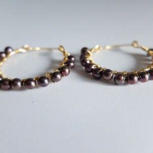 Black Pearl Hoop Gold Filled Earrings - Etsy