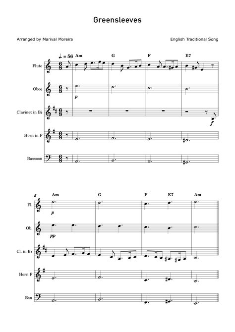 Greensleeves Woodwind Quintet Sheet Music English Traditional Woodwind Ensemble