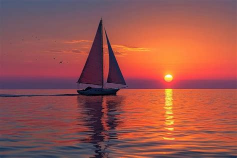 Premium Photo | A peaceful sunset over the ocean with warm colors and a calm reflection