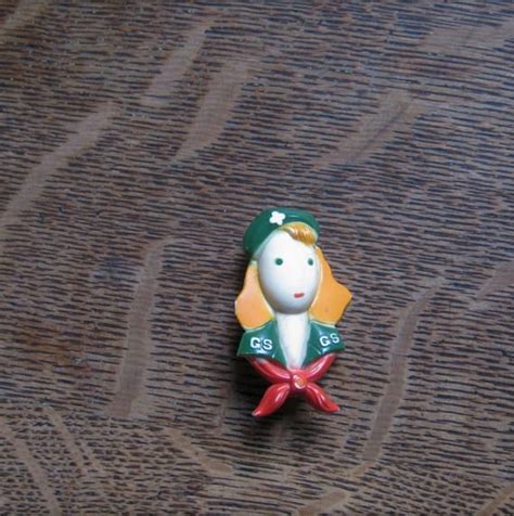 Vintage Girl Scout Face Pin Blonde Scout With Red Bo Gem
