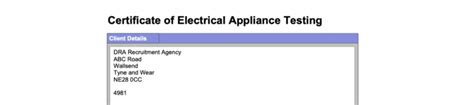 Example Of A Pat Testing Certificate As Issued By Dra Pat Testing