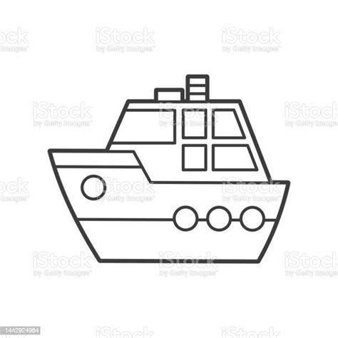 유람선의 벡터 그림입니다 검은색 윤곽선이 있는 아이콘 스타일입니다 로고 디자인 어린이를위한 색칠하기 책 0명에 대한 스톡 벡터