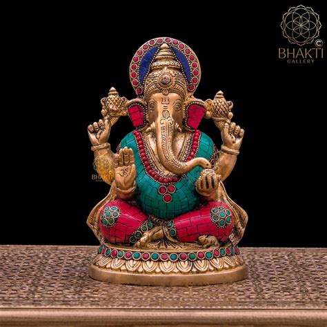 Brass Lakshmi Ganesha Statue With Stonework Cm Lakshmi Ganesh